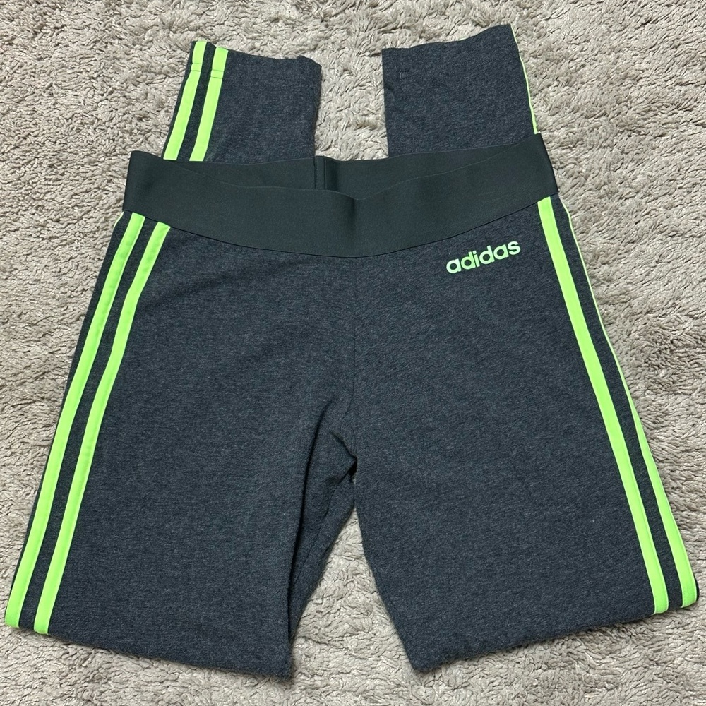 Adidas Charcoal Leggings with Neon Green Stripes size S EUC! - Picture 4 of 8